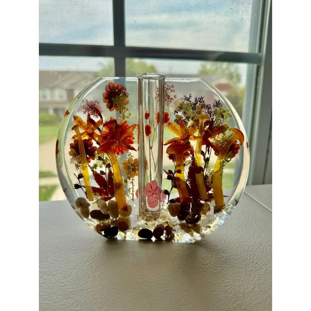 Forever Bloom Autumn Woods Bud Vase | Real Pressed Flowers & Mushrooms in Resin